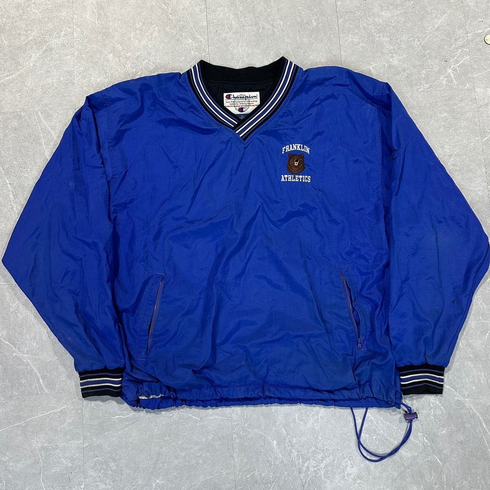 Champion Franklin Athletics V-Neck Windbreaker Pullover Blue XL 4882